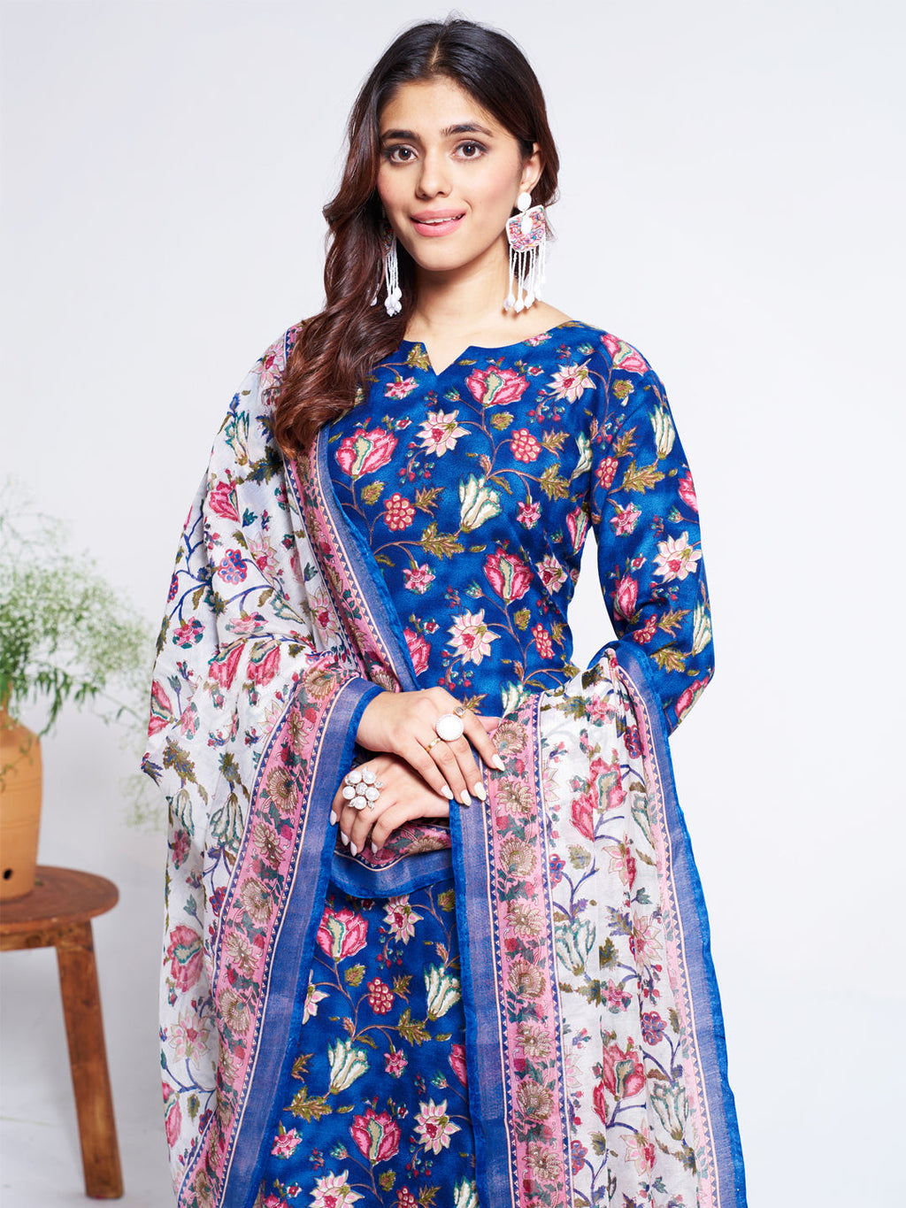 Jyoti Fashion Women's Blue Cotton Blend Printed Designer Kurta Set with Dupatta