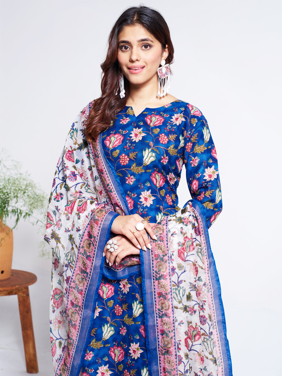Jyoti Fashion Women's Blue Cotton Blend Printed Designer Kurta Set with Dupatta