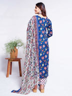 Jyoti Fashion Women's Blue Cotton Blend Printed Designer Kurta Set with Dupatta