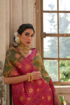 Jyoti Fashion Women's Mehendi Banarasi Silk Zari Woven Traditional Saree with Blouse