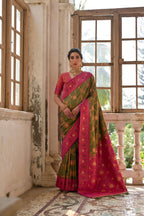 Jyoti Fashion Women's Mehendi Banarasi Silk Zari Woven Traditional Saree with Blouse