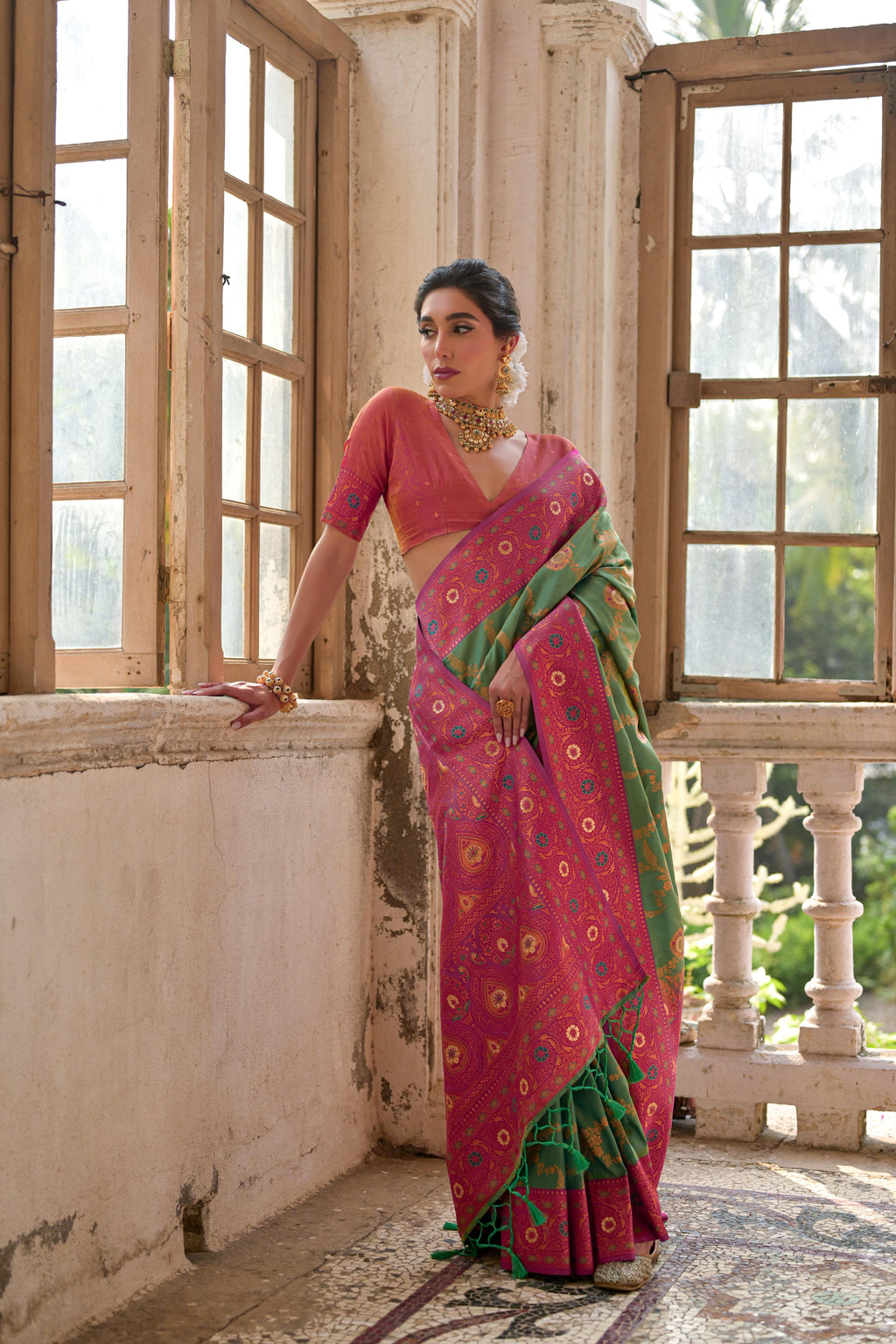 Jyoti Fashion Women's Pista Green Banarasi Silk Zari Woven Traditional Saree with Blouse