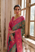 Jyoti Fashion Women's Rama Banarasi Silk Zari Woven Traditional Saree with Blouse