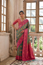Jyoti Fashion Women's Rama Banarasi Silk Zari Woven Traditional Saree with Blouse