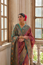 Jyoti Fashion Women's Wine Banarasi Silk Zari Woven Traditional Saree with Blouse