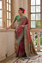 Jyoti Fashion Women's Wine Banarasi Silk Zari Woven Traditional Saree with Blouse