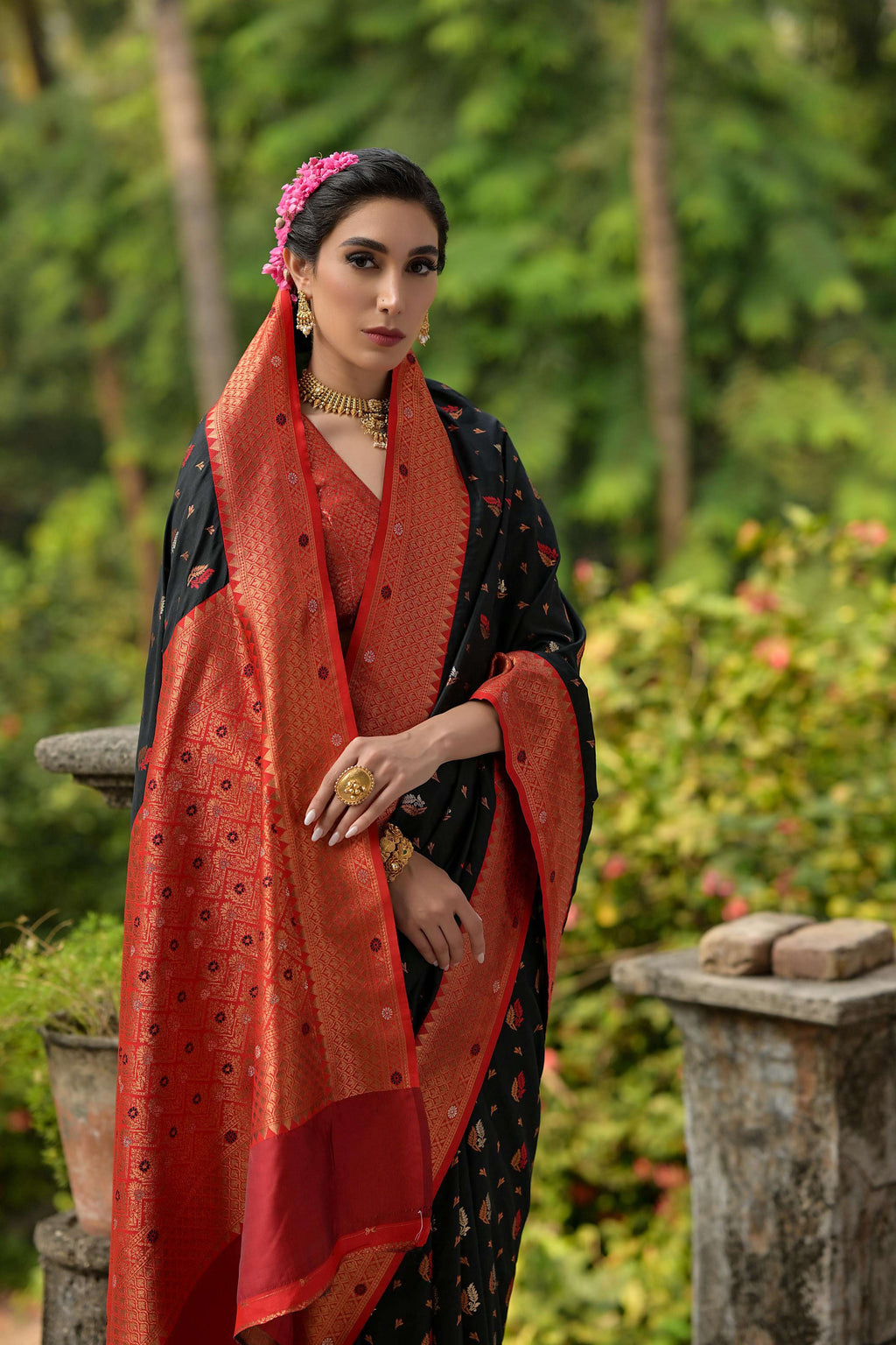 Jyoti Fashion Women's Black Banarasi Silk Zari Woven Traditional Saree with Blouse - Distacart