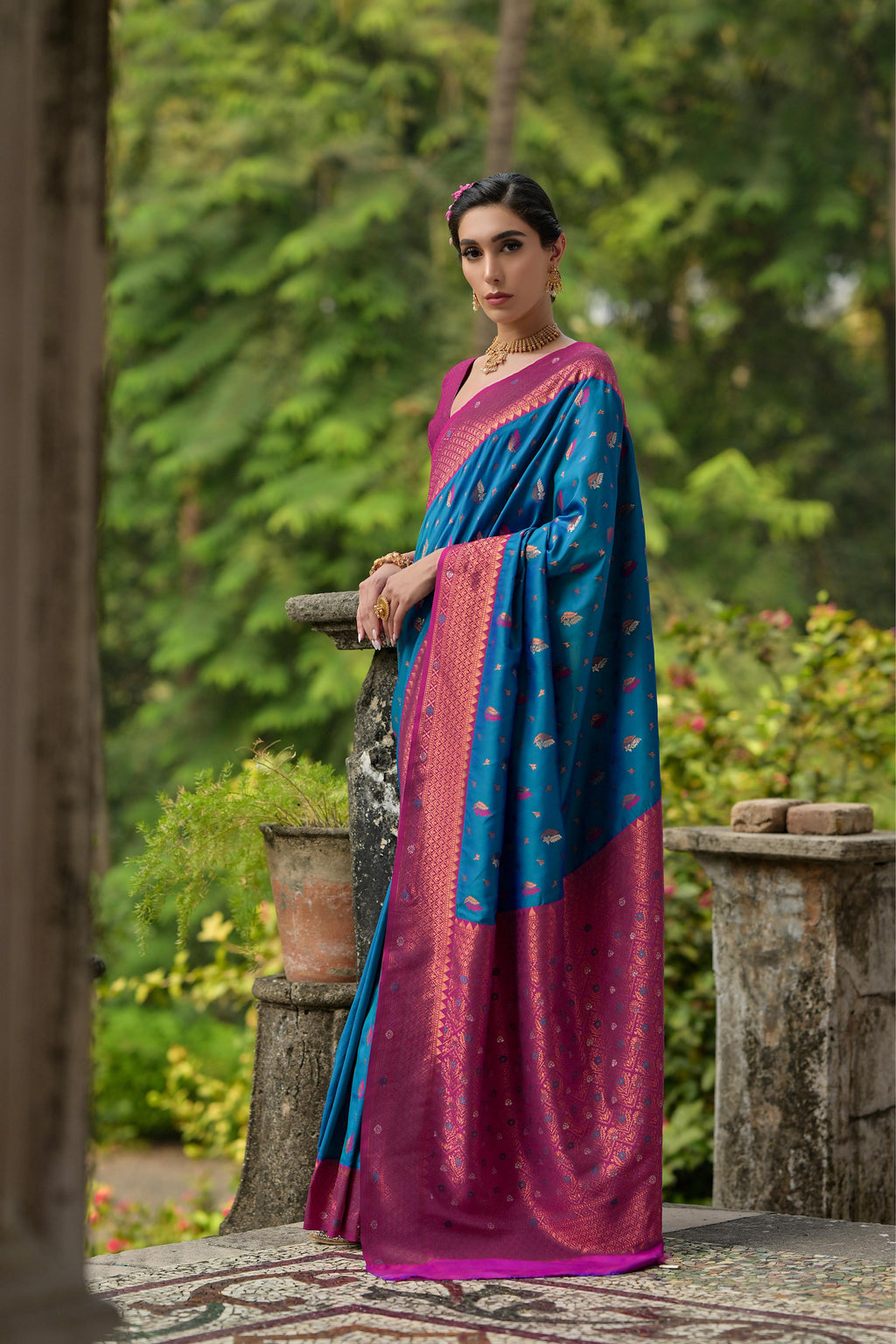 Jyoti Fashion Women's Blue Banarasi Silk Zari Woven Traditional Saree with Blouse - Distacart