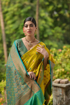 Jyoti Fashion Women's Lemon Yellow Banarasi Silk Zari Woven Traditional Saree with Blouse