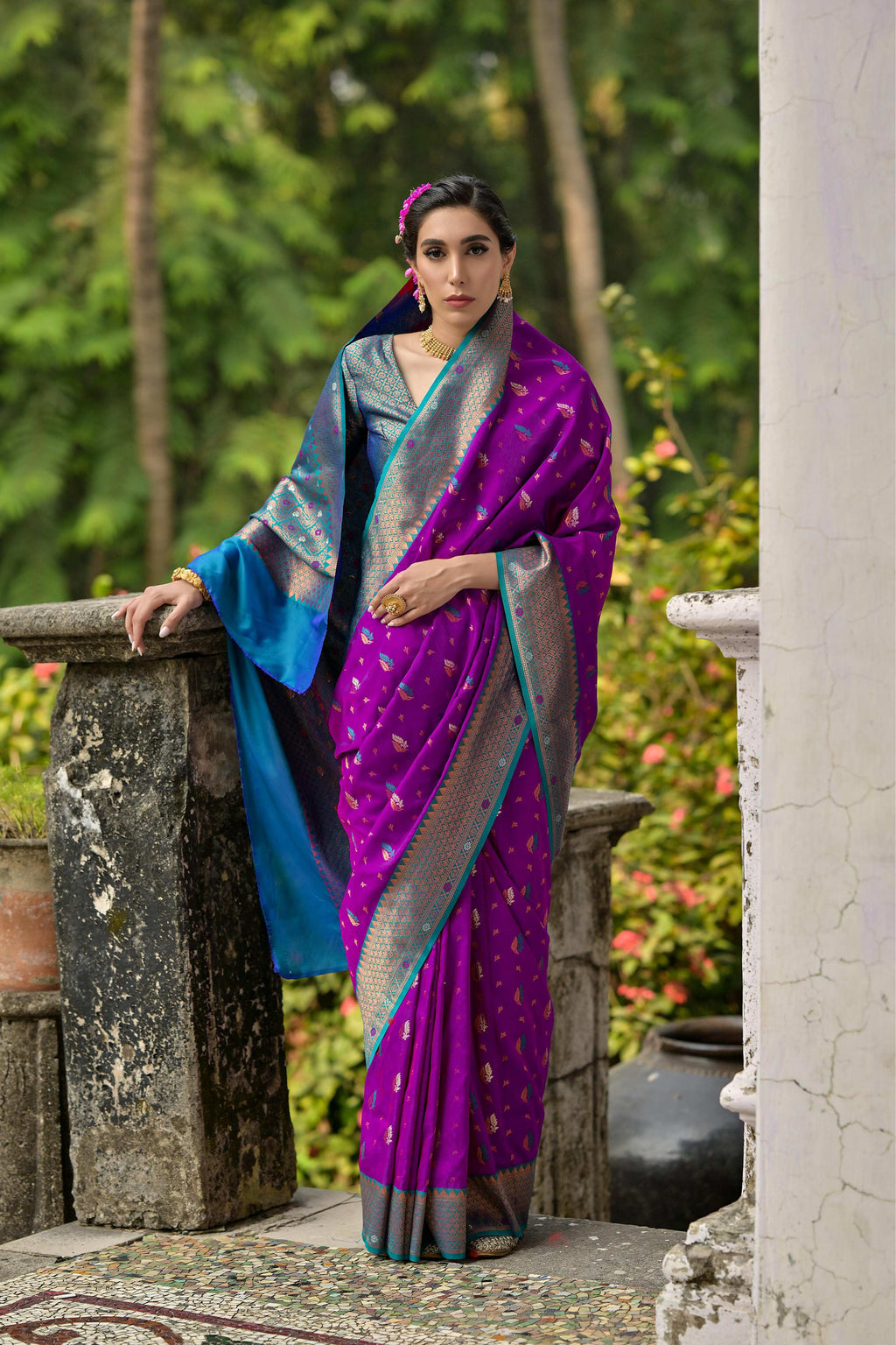 Jyoti Fashion Women's Purple Banarasi Silk Zari Woven Traditional Saree with Blouse