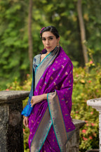 Jyoti Fashion Women's Purple Banarasi Silk Zari Woven Traditional Saree with Blouse