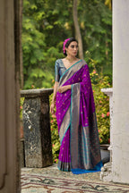 Jyoti Fashion Women's Purple Banarasi Silk Zari Woven Traditional Saree with Blouse