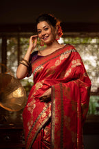 Jyoti Fashion Women's Red Soft Banarasi Silk Zari Woven Traditional Saree with Blouse - Distacart