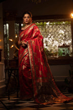 Jyoti Fashion Women's Red Soft Banarasi Silk Zari Woven Traditional Saree with Blouse - Distacart