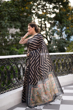 Jyoti Fashion Women's Black Tussar Silk Leheriya Print with Zari Border Saree with Blouse - Distacart