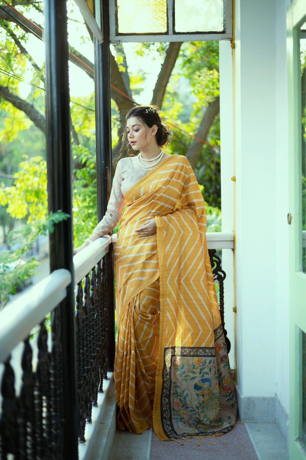 Jyoti Fashion Women's Yellow Tussar Silk Leheriya Print with Zari Border Saree with Blouse - Distacart