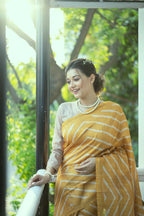 Jyoti Fashion Women's Yellow Tussar Silk Leheriya Print with Zari Border Saree with Blouse - Distacart