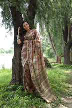 Jyoti Fashion Women's Coffee Soft Tussar Silk Printed and Zari Woven Saree with Blouse - Distacart