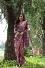 Jyoti Fashion Women's Purple Soft Tussar Silk Printed and Zari Woven Saree with Blouse - Distacart
