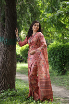 Jyoti Fashion Women's Maroon Soft Tussar Silk Printed and Zari Woven Saree with Blouse - Distacart