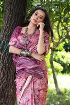 Jyoti Fashion Women's Wine Soft Tussar Silk Printed and Zari Woven Saree with Blouse - Distacart