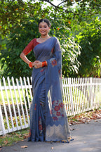 Jyoti Fashion Women's Blue Soft Muga Cotton Resham Jamdani Weaving Traditional Saree with Blouse - Distacart