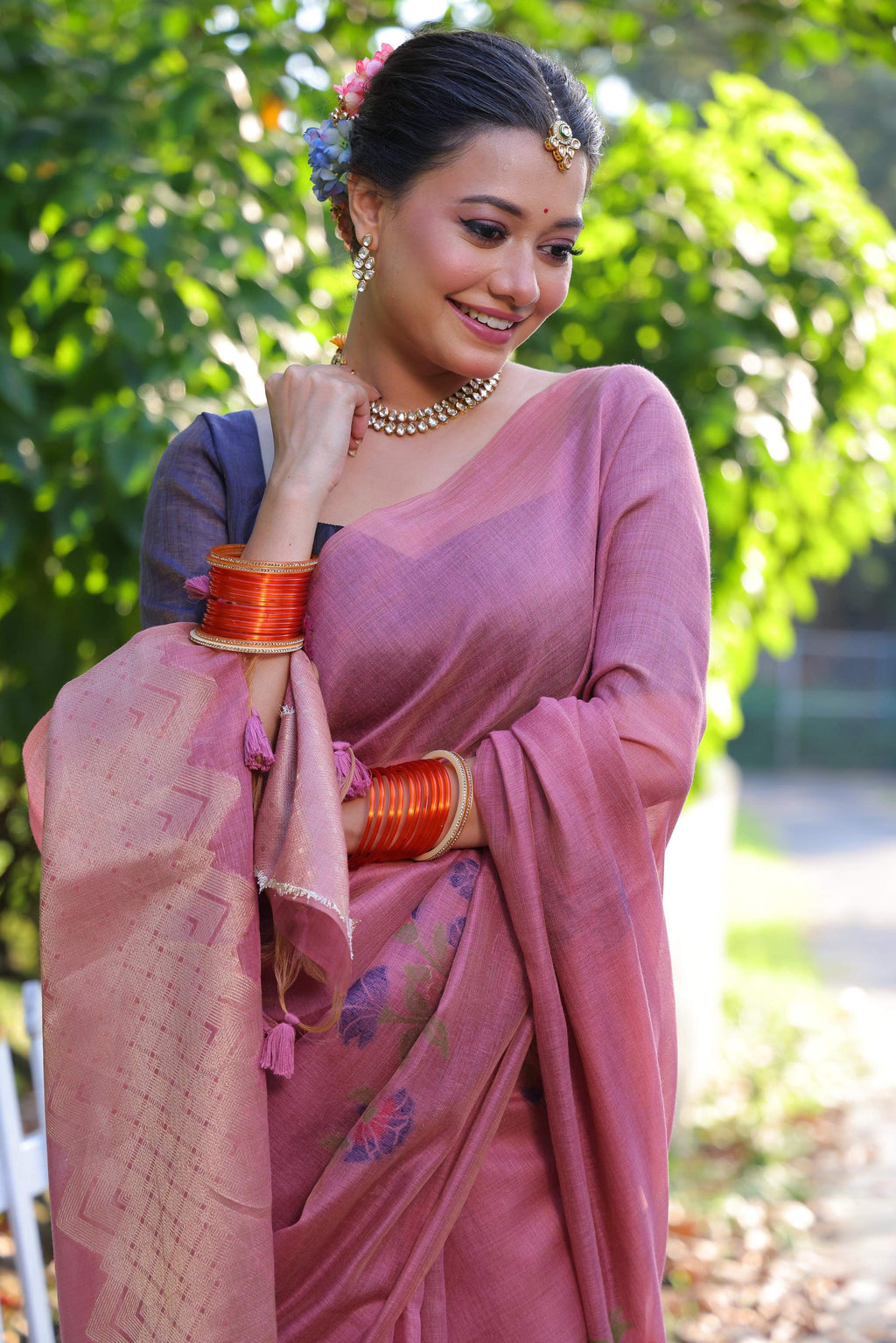 Jyoti Fashion Women's Pink Soft Muga Cotton Resham Jamdani Weaving Traditional Saree with Blouse - Distacart