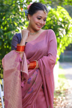 Jyoti Fashion Women's Pink Soft Muga Cotton Resham Jamdani Weaving Traditional Saree with Blouse - Distacart