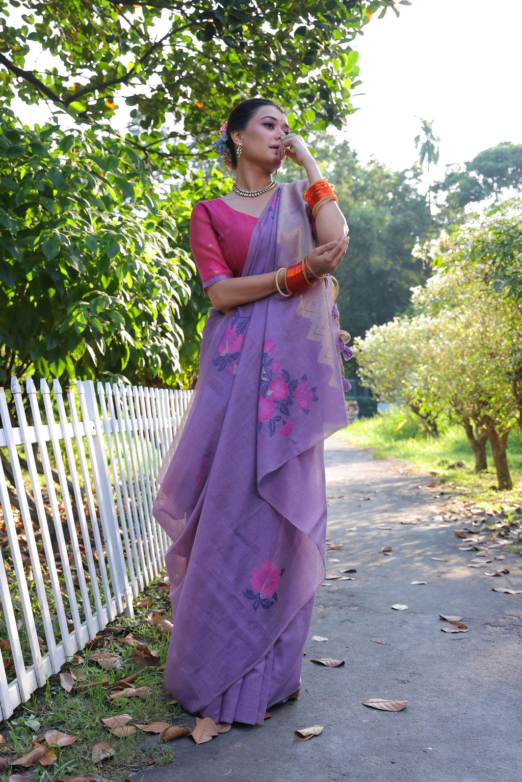 Jyoti Fashion Women's Purple Soft Muga Cotton Resham Jamdani Weaving Traditional Saree with Blouse - Distacart