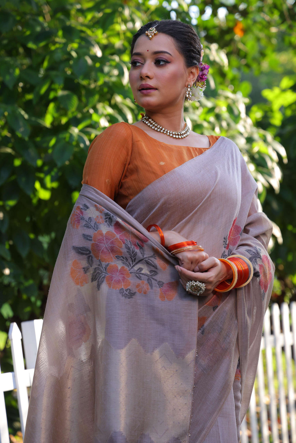 Jyoti Fashion Women's Grey Soft Muga Cotton Resham Jamdani Weaving Traditional Saree with Blouse - Distacart