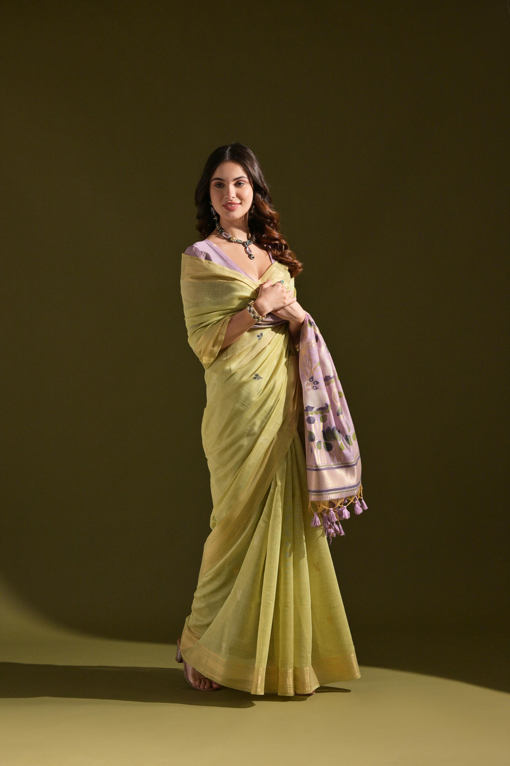 Jyoti Fashion Women's Green Soft Muga Cotton Resham Zari Weaving Traditional Saree with Blouse - Distacart