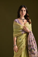 Jyoti Fashion Women's Green Soft Muga Cotton Resham Zari Weaving Traditional Saree with Blouse - Distacart