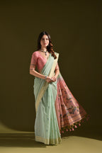 Jyoti Fashion Women's Sky Blue Soft Muga Cotton Resham Zari Weaving Traditional Saree with Blouse - Distacart