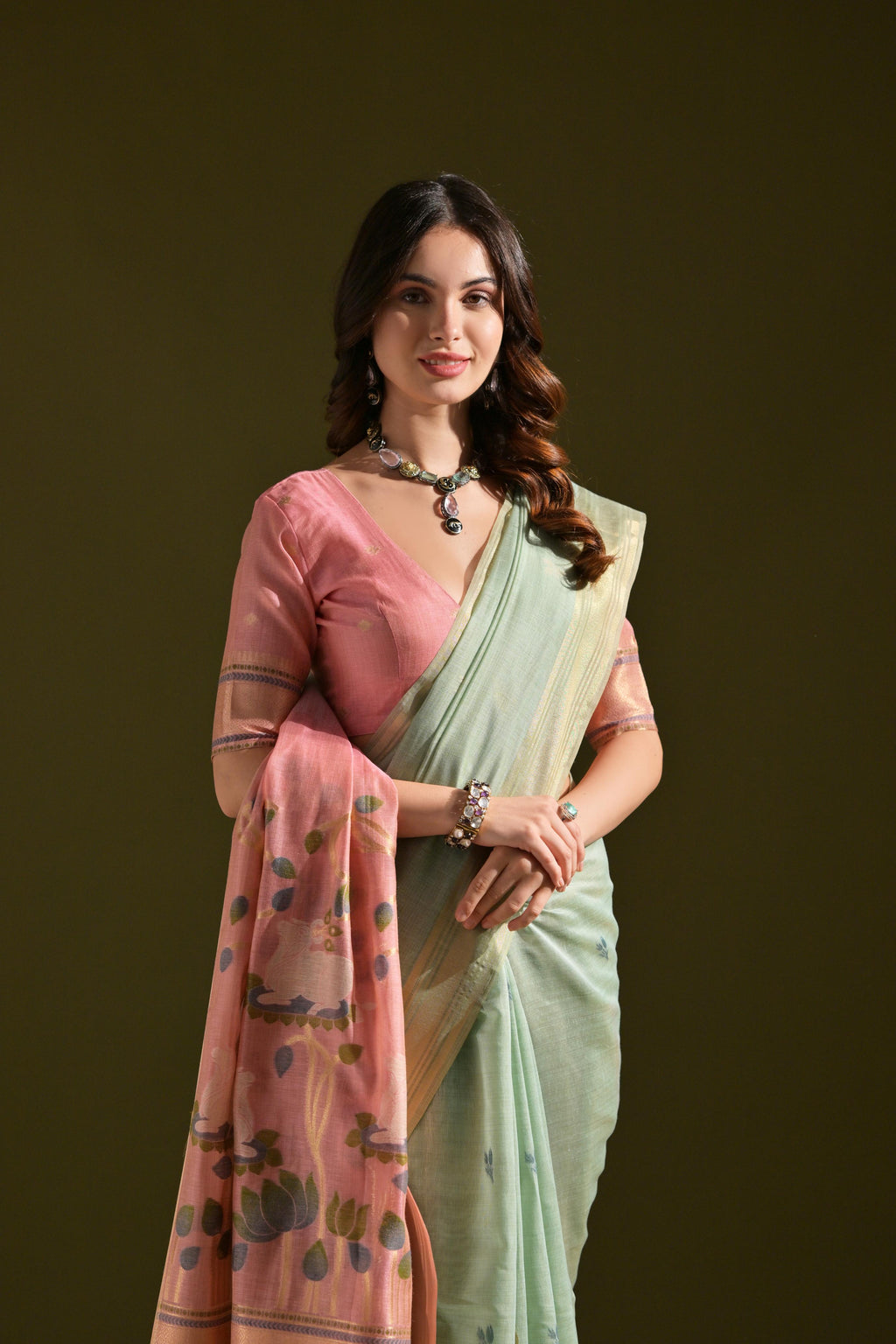 Jyoti Fashion Women's Sky Blue Soft Muga Cotton Resham Zari Weaving Traditional Saree with Blouse - Distacart