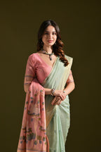 Jyoti Fashion Women's Sky Blue Soft Muga Cotton Resham Zari Weaving Traditional Saree with Blouse - Distacart
