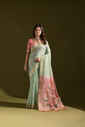Jyoti Fashion Women's Sky Blue Soft Muga Cotton Resham Zari Weaving Traditional Saree with Blouse - Distacart
