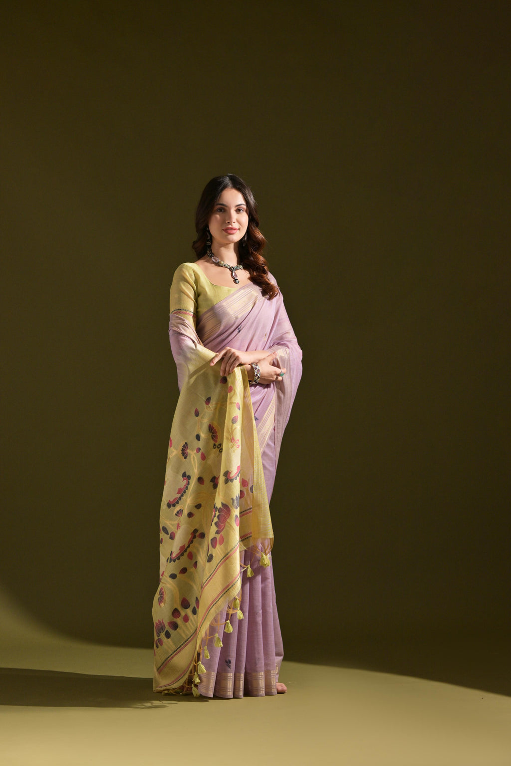 Jyoti Fashion Women's Purple Soft Muga Cotton Resham Zari Weaving Traditional Saree with Blouse - Distacart