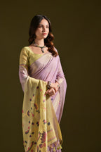 Jyoti Fashion Women's Purple Soft Muga Cotton Resham Zari Weaving Traditional Saree with Blouse - Distacart