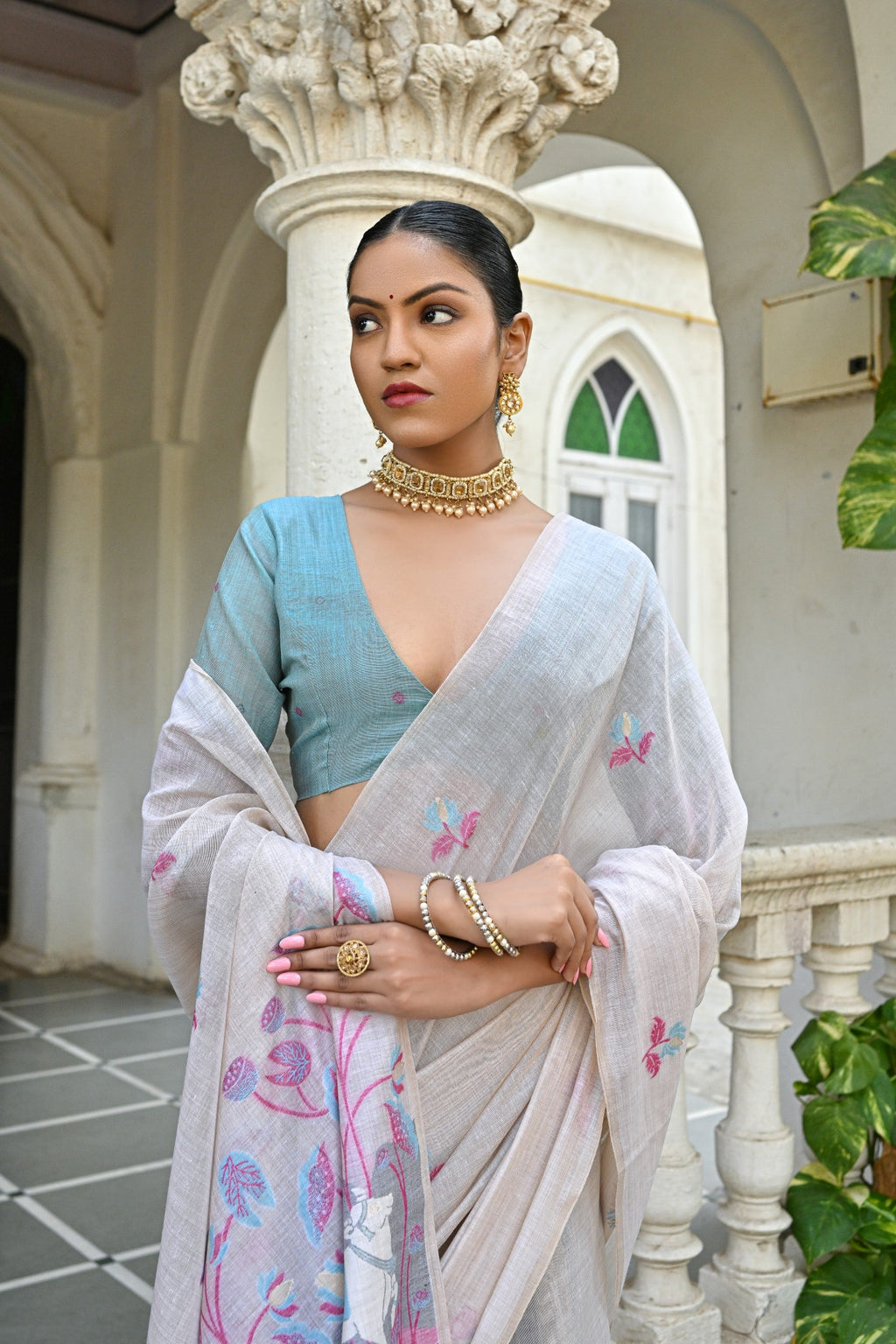 Jyoti Fashion Women's Pink Soft Muga Cotton Floral Weaving Traditional Saree with Blouse - Distacart