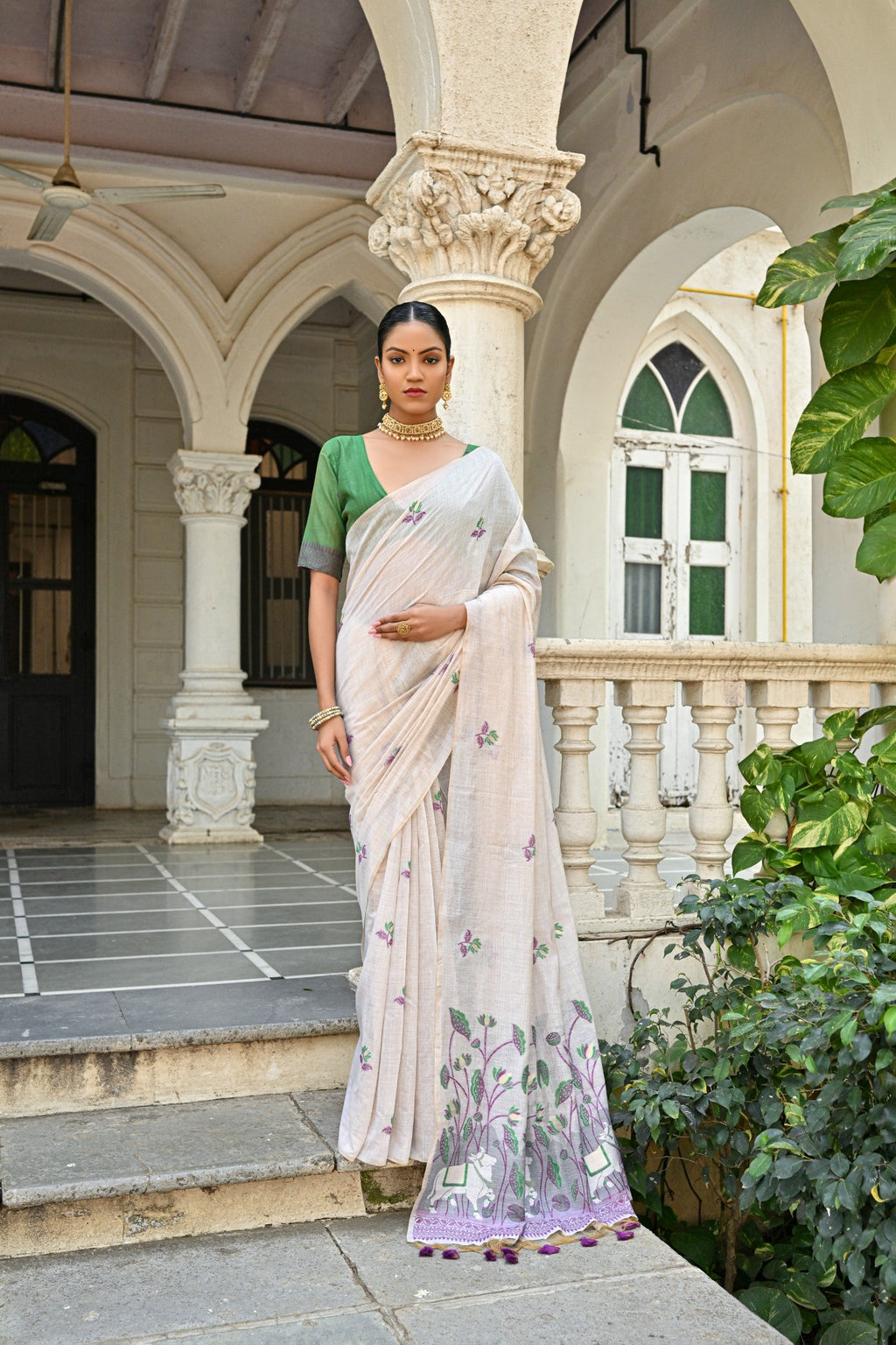 Jyoti Fashion Women's Wine Soft Muga Cotton Floral Weaving Traditional Saree with Blouse - Distacart