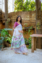 Jyoti Fashion Women's Wine Soft Muga Cotton Floral Weaving Traditional Saree with Blouse - Distacart