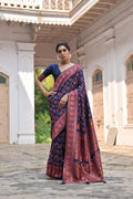 Jyoti Fashion Women's Navy Blue Soft Pashmina Silk Meena Zari Woven Saree with Blouse - Distacart