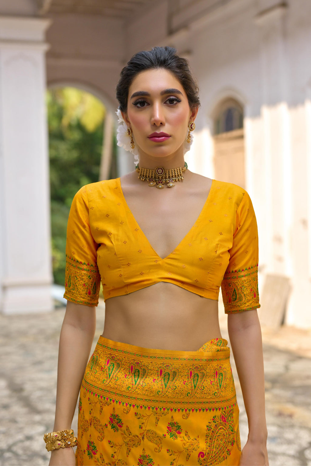 Jyoti Fashion Women's Yellow Soft Pashmina Silk Meena Zari Woven Saree with Blouse - Distacart