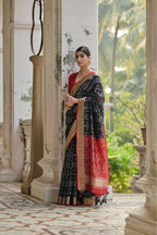 Jyoti Fashion Women's Black Soft Raw Silk Zari Woven Saree with Blouse - Distacart