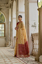 Jyoti Fashion Women's Cream Soft Raw Silk Zari Woven Saree with Blouse - Distacart