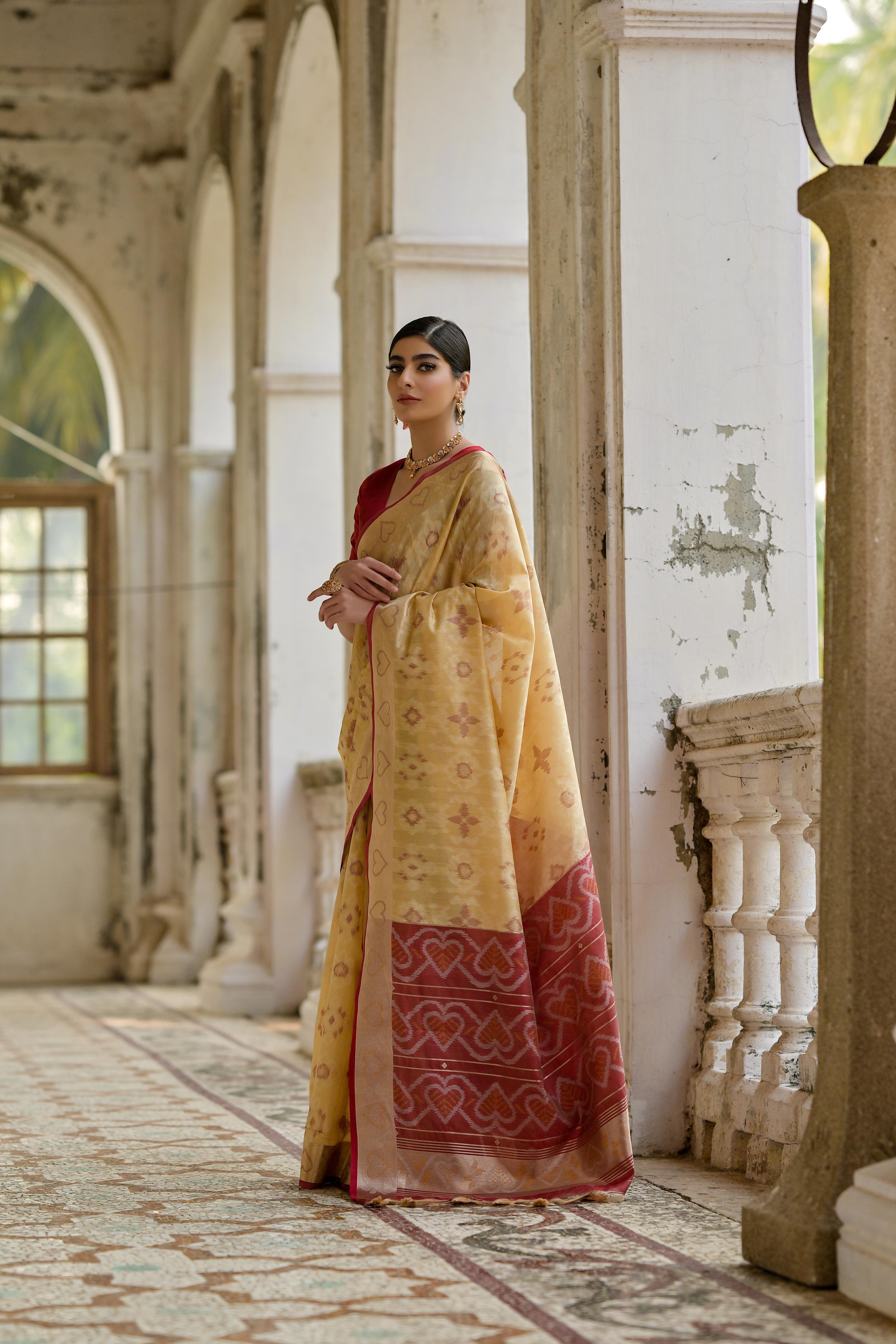 Jyoti Fashion Women's Cream Soft Raw Silk Zari Woven Saree with Blouse - Distacart