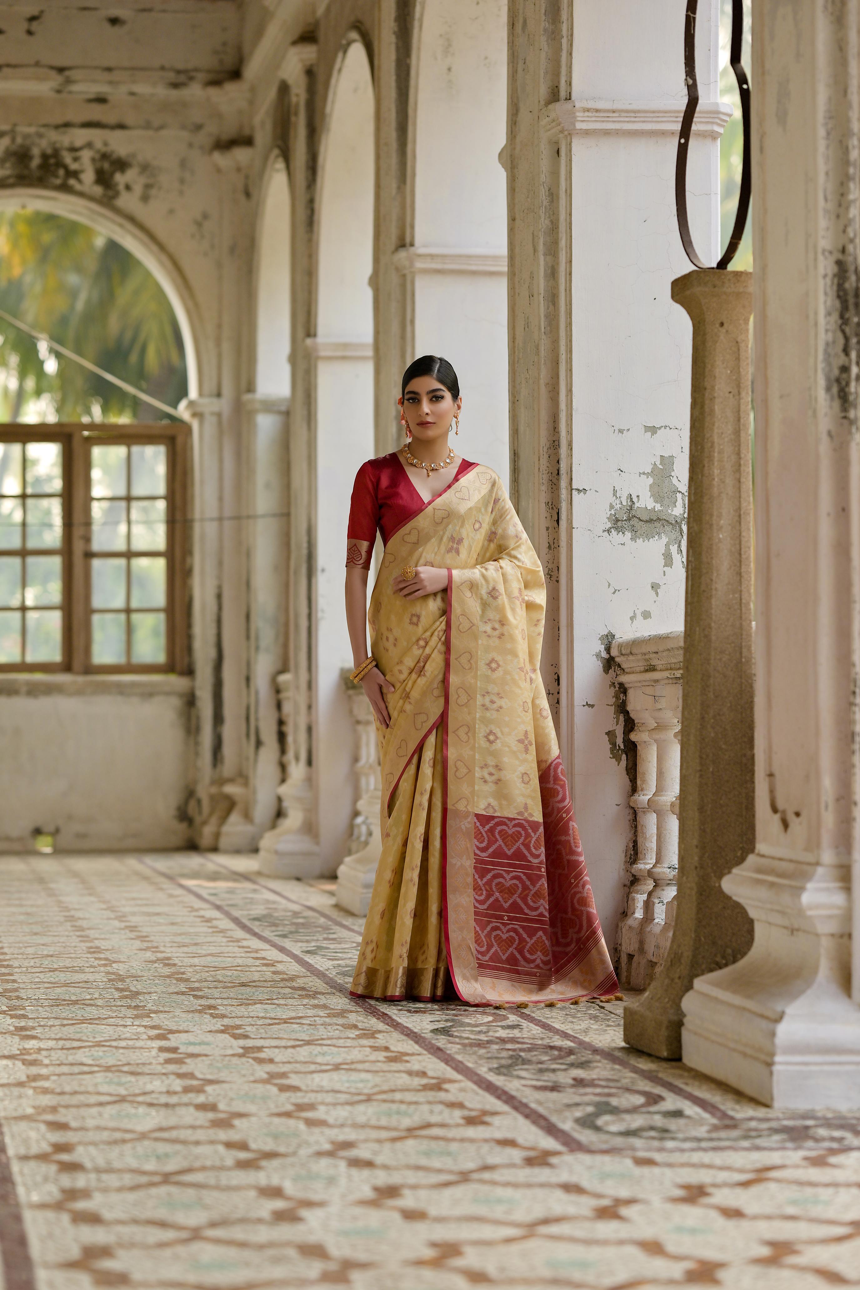 Jyoti Fashion Women's Cream Soft Raw Silk Zari Woven Saree with Blouse - Distacart