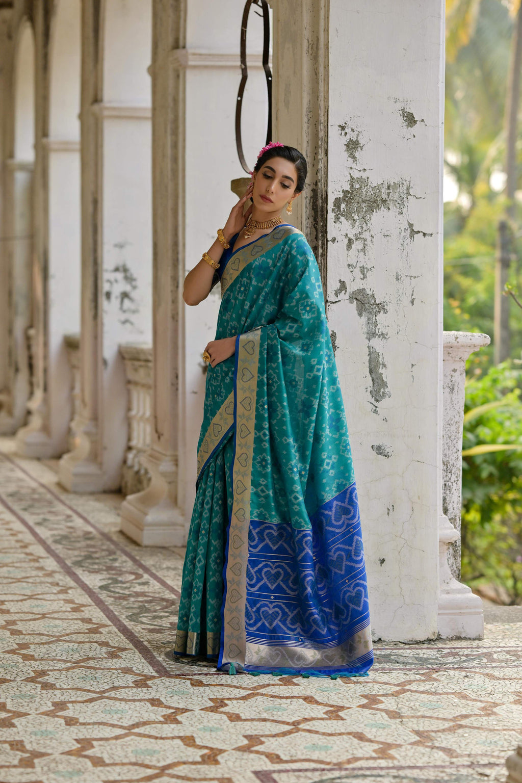 Jyoti Fashion Women's Firozi Soft Raw Silk Zari Woven Saree with Blouse - Distacart
