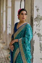Jyoti Fashion Women's Firozi Soft Raw Silk Zari Woven Saree with Blouse - Distacart