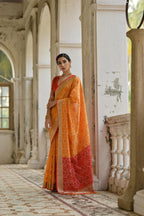Jyoti Fashion Women's Orange Soft Raw Silk Zari Woven Saree with Blouse - Distacart